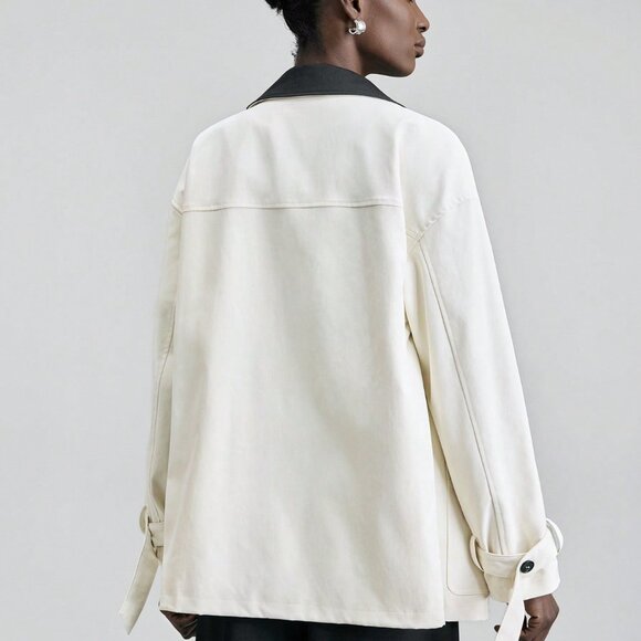 White Casual Women's Elegant Collar Jacket With Buttons - Picture 2 of 7